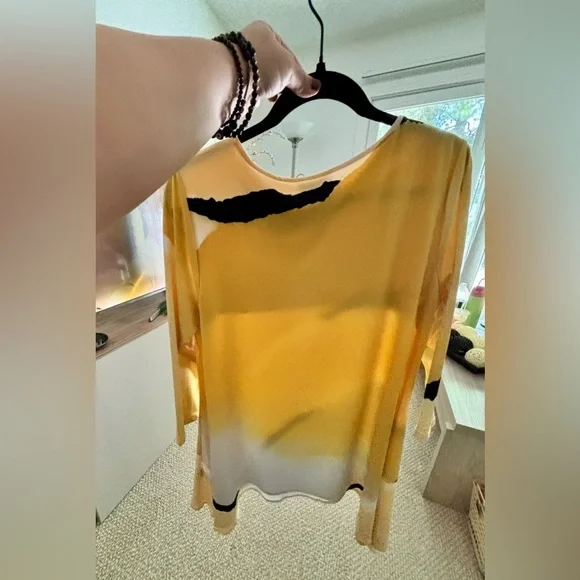 Alfani Yellow Black A-Line Dolman Sleeve Top - Picture 2 of 3